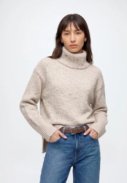 Jersey JDY Sabine de Punto con Cuello Vuelto Gris Oatmeal Mujer