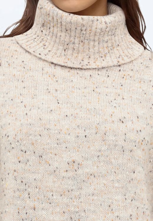 Jersey JDY Sabine de Punto con Cuello Vuelto Gris Oatmeal Mujer