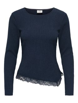 Top JDY Billie L/S Asymmetric Lace Sky Captain mujer